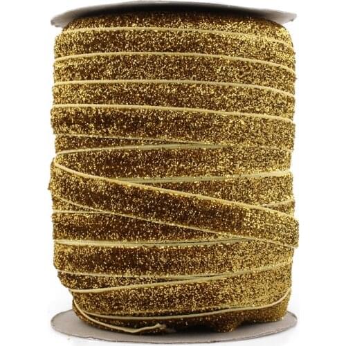 50yards/lot 3/8 inch High Quality Gold Glitter Elastic FOE For Headband Fold Over Ribbon By the Yard For Hair Ties Accessories