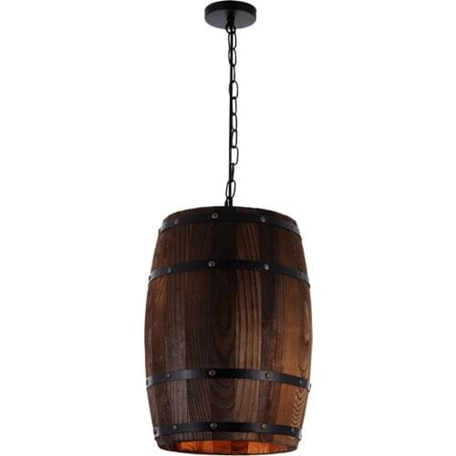 Antique Wood Art Wine Barrel Shade Hanging Pendant Ceiling Lamp Lighting Rustic Bar Cafe Light Fixture Decorative