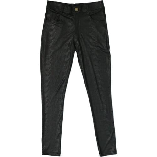 LinvMe Summer Men Casual High Elastic Soft Fitted Classic Long Pants Fashion Sexy Shiny Hot Pockets Patch Leather Biker Zipper