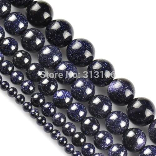 Natural Perles Galaxy Blue Sandstone Round Loose Sand Stone Strand Sitara Stars Sunstone Beads for Jewelry Making 4 6 8 10 12mm