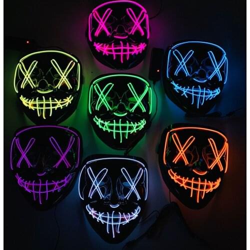 C2 Halloween Mask Black V Decoration Glowing LED Party Masque Masquerade Masks Neon Maske Horror Halloween Party Decor