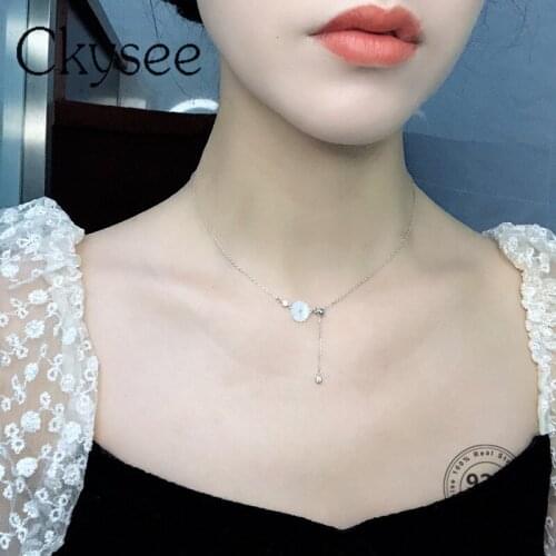 Ckysee 925 Sterling Silver White Shell Daisy Flower Necklaces Korean Fashion Chocker Necklace Jewelry For Women Party Gift