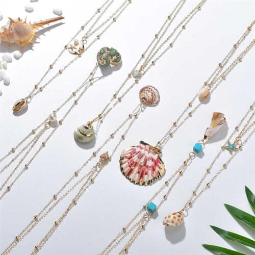Color Wind Double Shell Sea Summer Pendant Layer Necklace Beautiful