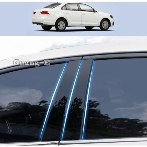 For Volkswagen VW Santana 2013-2021 Car PC Material Pillar Post Cover Door Trim Window Piano Black Molding Sticker Plate 4pcs