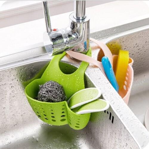 Storage Basket Home Eco-friendly Kitchen Sink Sponge Storage Hanging Basket Adjustable Snap Button Type Drain Rack