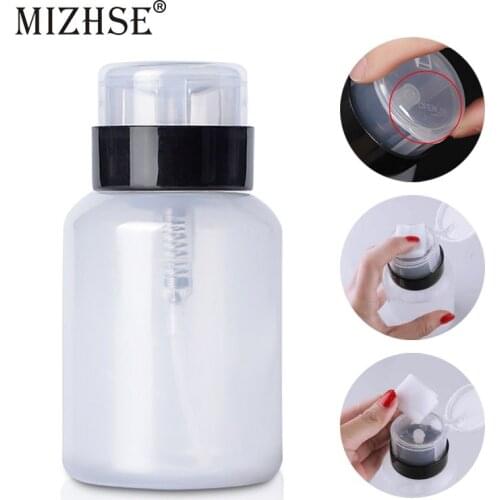 MIZHSE 200ML Empty Plastic Refillable Bottle Nail Polish Remover Alcohol Liquid Press Bottles Gel Polish Cleaner Pump Dispenser