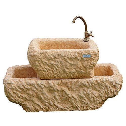 BONFANTE fountain stone veneer with double planter Dallas tobacco color