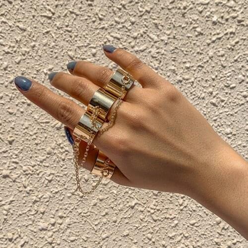 Punk Cool Hip Pop Rings Multi-layer Adjustable Chain Four Open Finger Rings Alloy man Rotate Rings for Women Party Gift