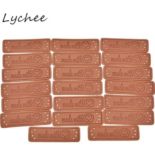 Lychee 20pcs Artificial PU Leather Made With Love Heart Labels Sewing Tags Garment Hat Bag Decor Cloth Markers