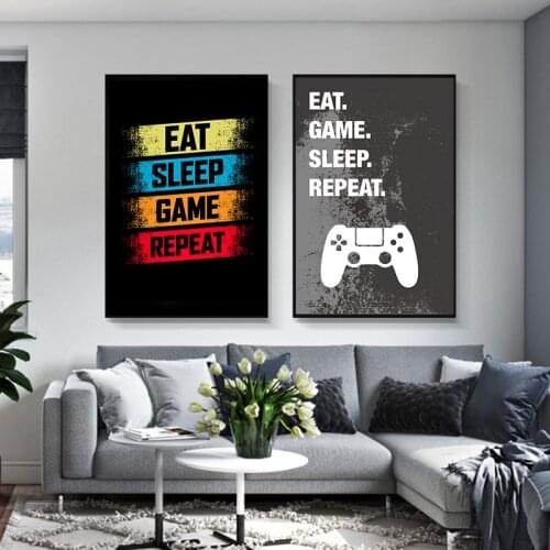 Eat Sleep Game Repeat Game Wall Art Canvas Painting Creative Poster Gamer Room Decoration Boy Room Decoration Picture Game