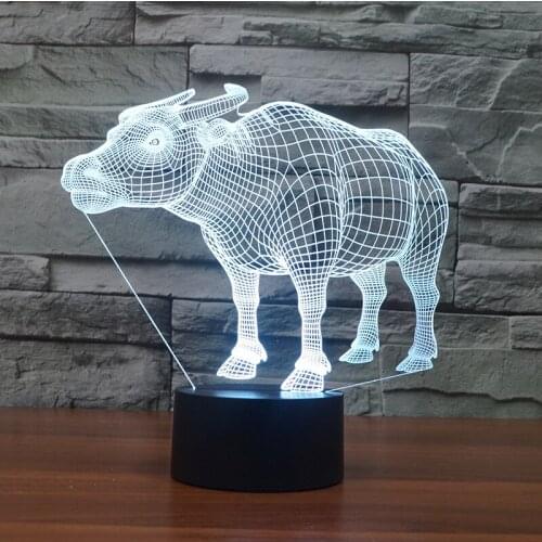 Buffalo Led Visual Stereo 3d Table Lamp Bedside Personal Sevencolor 3d led Lamp Christmas Black Decorations For Home