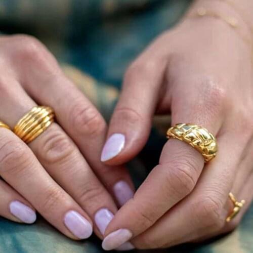 2020 New Minimalism Geometric Bump Glossy Gold Plated Metal Texture Stainless Steel Rings for Women Men Jewelry