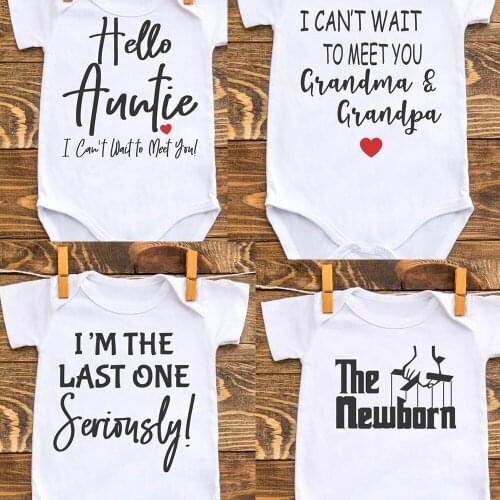 One Piece Boy Girl Shower Gift Can't Wait To Meet Grandma Grandpa&auntie Baby Bodysuit Pregnancy Announcement Clothes