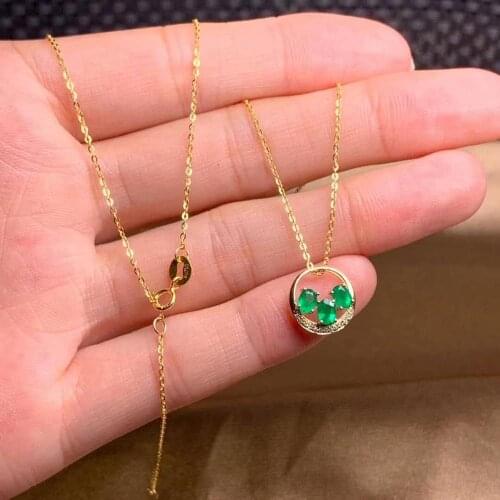 100% 18K Yellow Gold Natural And Real Emerald Pandant Emerald necklace For Women