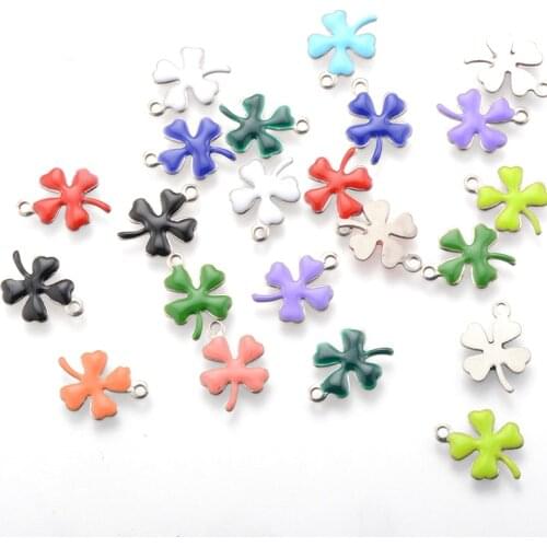 20PCS Four Leaf Clover Dripping Oil Charms Enamel Zinc Alloy Pendants Jewelry Making Hand Necklace Bracelet Key Chain Earrings