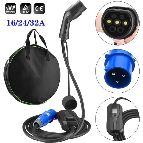 Portable EV Charger Type 2 IEC 62196-2 Adapter 32Amp Electric Vehicle CEE Plug 220V-240V Car Charging Cable