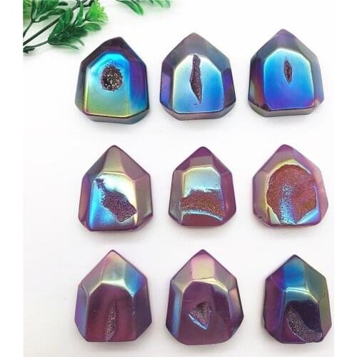 Drop Shipping 1pc Lovely Natural Agate Aura Electroplating Point Healing Stones Making Ornaments Natural Stones and Crystals