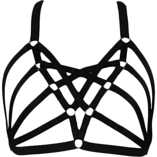 Grid-like Body Harness Belt Hollow Bra Pastel Goth Body Cage Black Sexy Lingerie Bondage Harness Festival Cage Bra