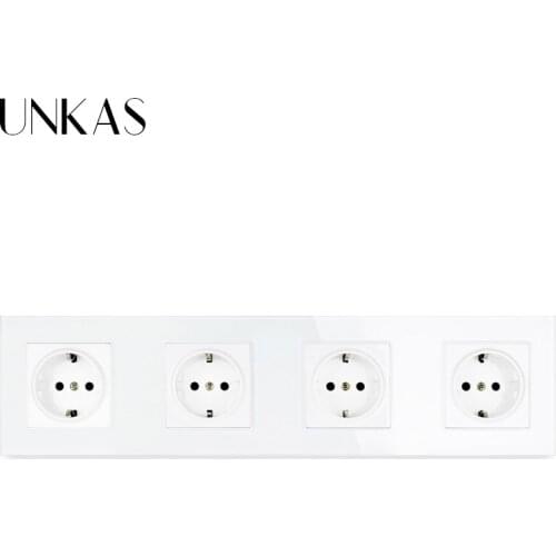 UNKAS EU Standard 4 Gang Crystal Glass PanelWall Socket 258*86mm Power Socket Plug Grounded 16A Black Electrical Outlet