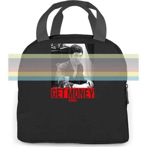 Scarface Al Pacino Get Money Tony Montana Mafia Gangster Movie Style Vintage women men Portable insulated lunch bag adult