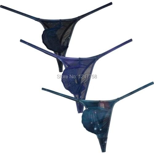 Sexy Mens Starry Sky Underwear Mesh Contour Pouch G-String Minimal Coverage Tangas Thong