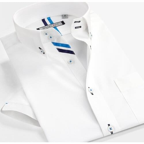 SmartFive 100% Cotton White Shirt Men New 2016 Summer Short Sleeve Shirt Slim Fit Casual Business Shirts Men