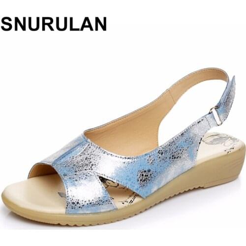 SNURULANSummer Genuine Leather Women Sandals Comfortable Ladies Shoes Gladiator Sandal Women Female Flat Sandals FashionShoeE214