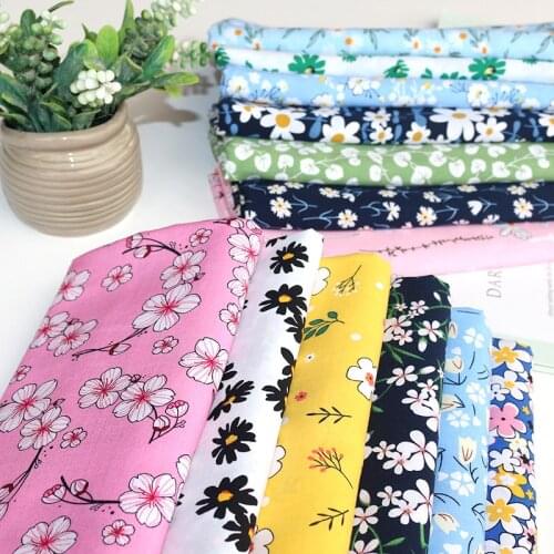 Daisy Plum Blossom Printed Pure Cotton Fabric By The Meter for Dress Pajamas Sewing Thin Soft Poplin Summer Small Floral Cloth