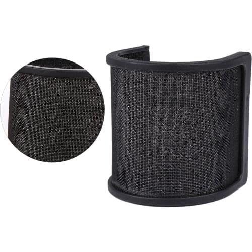 Triple Layers Microphone Windproof Shield U-shaped Noise Reduction Microphone Cover for Recording Studio Live Streaming (Black)