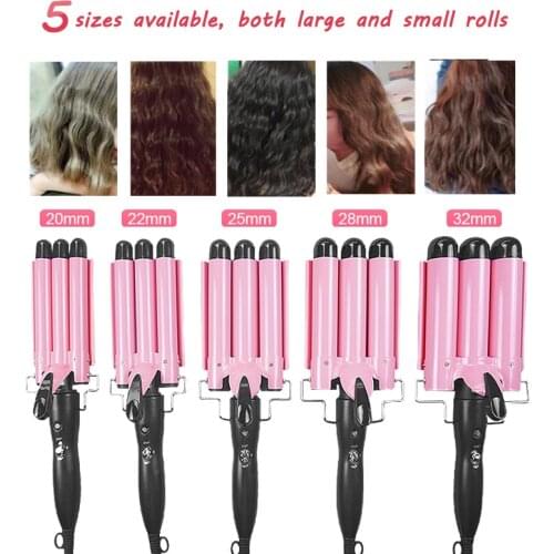 3-head Hair Curler Hair Root Volume Iron Electric Wave Curler Ceramic 3 Barrel Heated Crimping Iron for Women Pink 110-220v