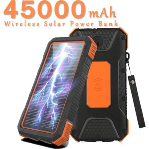 45000mAh wireless solar power bank sos portable travel solar panel automatically recharges in the sun, external battery charger