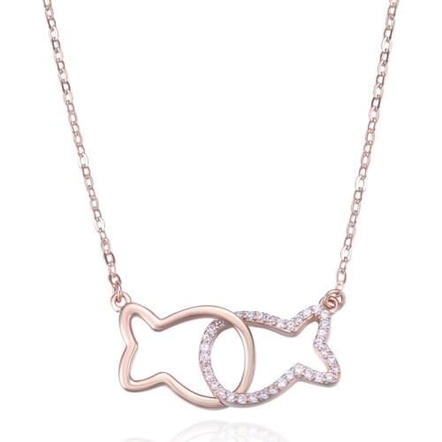 YJBX002329 New Fashion S925 Jewelry Women Stone-decoration Twelve-star Double-fish-seat Pure Silver Pendant Necklace