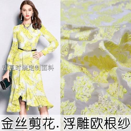 Spring and Summer Thin European and American Gold Three-Dimensional Cut Flower Jacquard Organza Dress Clothing Fashion Cloth