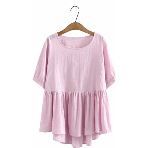 Plus size O-Neckt cotton Jacquard t shirts 2021 new summer short sleeve tshirts women loose tee shirts white black pink purple