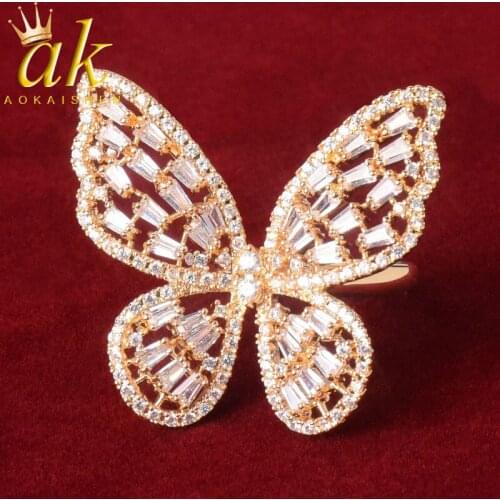 Baguette Zircon Women Butterfly Ring Gold Color Charm Rings Fashion Beautiful Jewelry adjustable