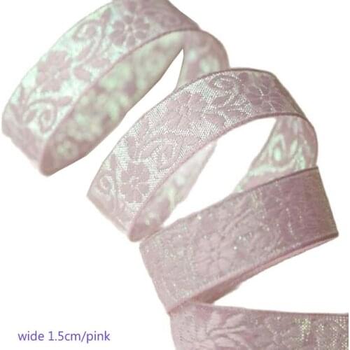 1.5CM Wide New Embroidery pink flower lace fabric trim ribbon DIY sewing applique collar cord wedding dress cloth guipure decor