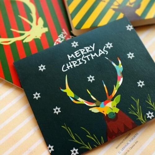 10 Pcs/lot Creative Christmas Elk Greeting Card Mini Paper Card Christmas Gift Card for Family and Friends Blessing Wish Card