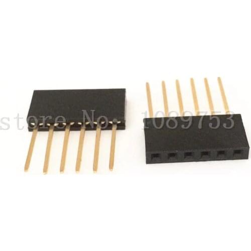 100pcs Black 2.54 mm 6P Stackable Long Legs Female Header For Arduino Shield