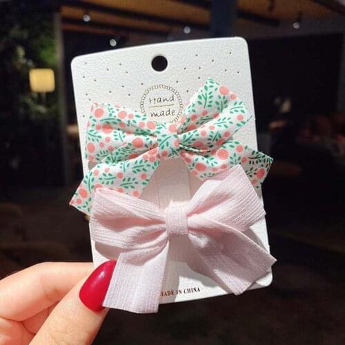 2Pcs/set 2021 New Floral Bow Children Hairpin Kids Headdress Print Side Bangs Clip Fashion Hair Accessories Pinzas Para El Pelo