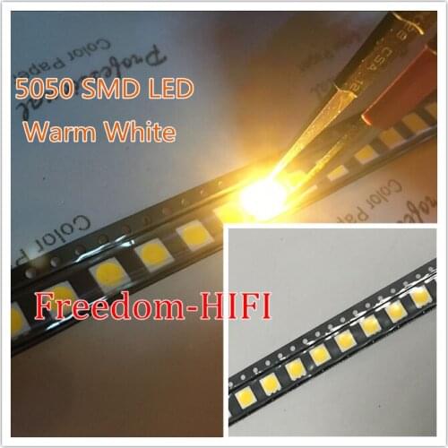 2000pcs SMD LED Diode 5050 Warm White 15-18LM 60mA DC 3V Ultra Bright Light Emitting Diode Lamp SMT Surface Mount Bead for PCB
