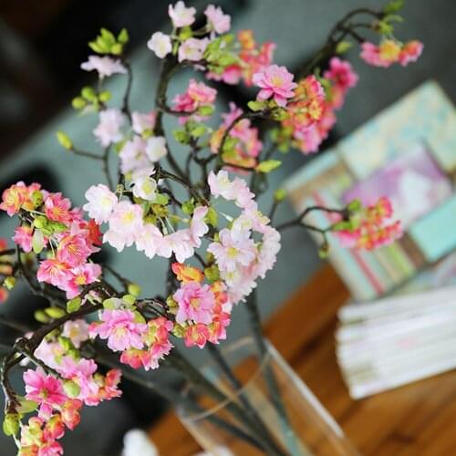 73cm Cherry Tree Artificial Pollen Red Silk High Quolity Fake Flower Sakura Wedding Decoration Cherry Branch Home Decors