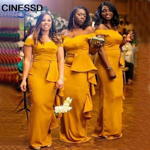 African Nigeria Off Shoulder Bridesmaid Dresses 2021 Wedding Party Gown Boat Neck Mermaid robe de soirée de mariage vestidos