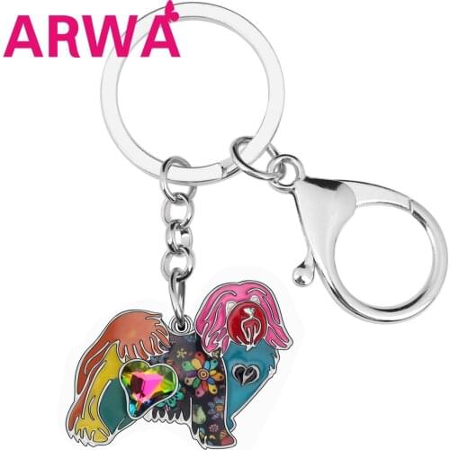 ARWA Enamel Alloy Metal Bichon Havanais Dog Key Chains Cute Animal Key Rings Jewelry For Women Girls Teens Pet Lovers Decoration