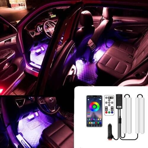 Car Led Atmosphere Light Kit RGB With RF Wireless Car Cigarette Lighter USB Smart Bluetooth Music Voice Control Light Bar