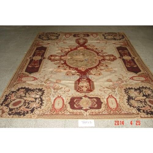 Free shipping 9'x12' French Aubusson rugs beige madallain design PEAPOCK IN THE MIDDLE