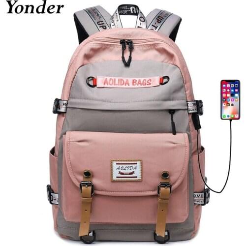 Large fashionable nylon high school bags backpack for women teenage girls 2021 college student laptop backpack ladies schoolbag