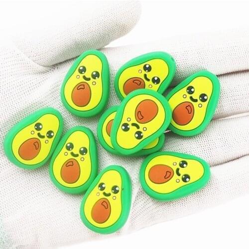 Chengkai 10pcs Silicone Avocado Beads Cartoon Teether DIY Baby Pacifier Teething Making Necklace Sensory Toy Food Grade Beads