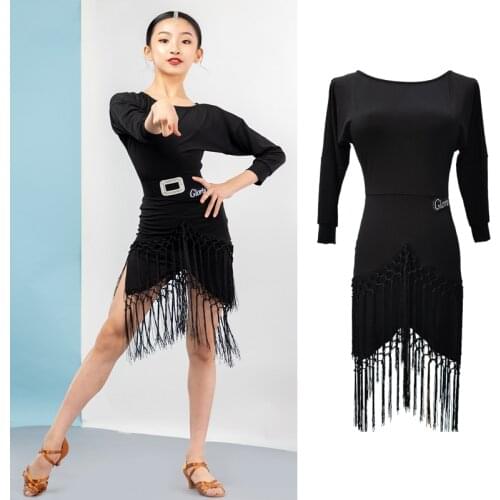 Black Dress Fringe Latin Dance Dress Girls Stage Costume Black Salsa Dancing Outfit Designer Clothes Ballroom Dancewear JL2827