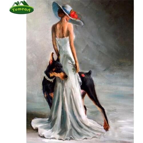 Doberman Pinscher and Women,5D Diy Diamond Painting,cross Stitch,diamond Embroidery Mosaic Beads 3D Picture Hobbies and Crafts