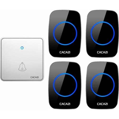 CACAZI Home Wireless Night Light Doorbell Waterproof 300M Remote 60 Chimes 1 Transmitter 4 Receiver CR2032 Battery US EU UK Plug